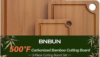 Bamboo Cutting Board for Kitchen, 3-Piece Set with Juice Grooves, Side Handles & Non-Slip Mats – Durable Bamboo Chopping Board for Meat, Vegetables and Fruits @ $14.99