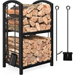 Mr IRONSTONE Firewood Rack w/Fireplace Tools Set @ $29.99