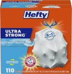 Hefty Ultra Strong 13 Gallon Trash Bags, Tall Kitchen Trash Bags 13 Gallon Size, Drawstring Closure, Continuous Odor Control, White, Clean Burst Scent, 110 Bags @ $12.79