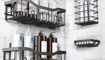 EUDELE Adhesive Shower Caddy, 5 Pack Rustproof Stainless Steel Bath Organizers With Large Capacity, No Drilling Shelves for Bathroom Storage & Home Decor