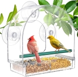 SUNALLY Window Bird Feeder for Outdoors, Clear Feeders Window Mounted with Strong Suction Cups, Fummingbird Feeder for Viewing Inside, Oriole, Finch Bird Watching for Cats, Elderly, Kids