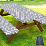 Smiry Picnic Table Cover with Bench Covers, Waterproof Elastic Fitted Tablecloth for 6 Foot Tables, Washable Polyester Tablecloths for Camping, Indoor & Outdoor (Grey, 30×72 Inch 3-pc Set) @ $8.49