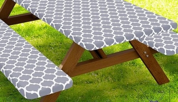 Smiry Picnic Table Cover with Bench Covers, Waterproof Elastic Fitted Tablecloth for 6 Foot Tables, Washable Polyester Tablecloths for Camping, Indoor & Outdoor (Grey, 30×72 Inch 3-pc Set) @ $8.49
