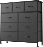 DUMOS 9 Drawer Dresser, Fabric Storage Organizer with Sturdy Metal Frame and Wooden Top, Modern Chest of Drawers for Bedroom Closet Entryway,Grey @ $38.98