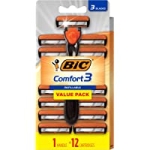 BIC Comfort 3 Hybrid Mens Disposable Razor w/12 Cartridges @ $6.44