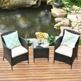 3-Piece Gymax Patio Rattan Chair & Table Furniture Set Outdoor with Beige Cushion @ $121.99