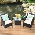 3-Piece Gymax Patio Rattan Chair & Table Furniture Set Outdoor with Beige Cushion @ $121.99