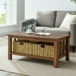 Woven Paths Reclaimed Barnwood Farmhouse Mission Coffee Table with Baskets @ $102.00