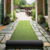 Ottomanson Realistic Artificial Grass Turf 2’7″ x 32′ Indoor Outdoor Faux Grass Rug with Drainage…