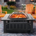 Fire Pits for Outside, 32″ Wood Burning Fire Pit Tables with Screen Lid, Poker, Backyard Patio Garden Outdoor Fire Pit/Ice Pit/BBQ Fire Pit, Black