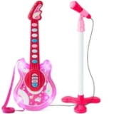 Best Choice Products 19in Kids Flash Guitar, Pretend Play Musical Instrument Toy for Toddlers w/ Mic, Stand – Pink @ $19.99