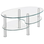 Costway Tempered Glass Oval Side Coffee Table Shelf Chrome Base Living Room Clear (35.50 x 20.00 x 18.00 Inches, Oval) @ $55.99