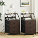 Set of 2 GUNAITO Nightstand with Charing Station & USB Ports End Table for Bedroom Living Room (Rustic Brown) @ $89.99