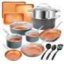 Gotham Steel Nonstick Pots and Pans 20 Pcs Set Ceramic Cookware Bakeware Kitchen Set With Frying Skillet Copper @ $105.99