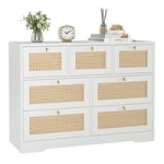 Homfa FPB-220 White 7 Drawer Double Rattan Dresser for Bedroom @ $175.99