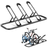 JOZ 3-Bike Floor Parking Rack for Bicycles Wheel/Tire(Max Tire Width 2.5″), with Buckle, for Indoor/Outdoor Garage Storage, Black