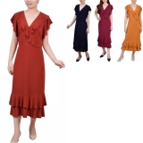 NY COLLECTION Petite Flutter Sleeve Ruffle Midi Dress @ $17.40