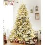 Vrilay 6ft Pre-Lit Snow Flocked Artificial Christmas Tree w/ 1000 Tips 300 Lights, Gold Ribbon & Snowflake Christmas Decorations @ $89.99