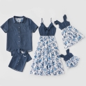PatPat Mosaic Cotton Family Matching Floral Flounce Tank Dresses and Denim Tops