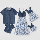 PatPat Mosaic Cotton Family Matching Floral Flounce Tank Dresses and Denim Tops