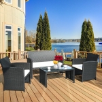 Costway 4PCS Patio Rattan Wicker Furniture Conversation Set