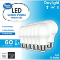 12-Pack Great Value 60 Watt A19 LED Light Bulbs, E26 Medium Base (Daylight) @ $3.97