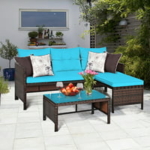 3-Piece Costway Patio Wicker Rattan Outdoor Sectional Conversation Sofa Set (Turquoise) @ $209.99