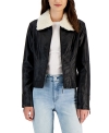 Juniors’ Faux-Fur Collar Faux-Leather Jacket
