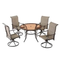 5-Piece Hampton Bay Riverbrook Outdoor Patio Aluminum Round Glass Top Dining Set with Padded Sling Swivel Chairs (Espresso Brown) @ $357.00