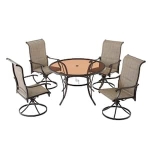 5-Piece Hampton Bay Riverbrook Outdoor Patio Aluminum Round Glass Top Dining Set with Padded Sling Swivel Chairs (Espresso Brown) @ $357.00
