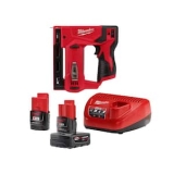 Milwaukee M12 12-Volt Lithium-Ion 4.0 Ah and 2.0 Ah Battery Packs and Charger Starter Kit with 3/8 in. Crown Stapler @ $129.00