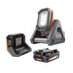 RIDGID 18V Cordless Flood Light Kit with Detachable Light with 2.0 Ah Lithium-Ion Battery and Charger @ $99.00