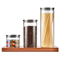 SET OF 3 GLASS CANISTERS W/ WOODEN TRAY @ $9.88