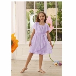 Danna Belle Girls Swiss Dot Dress Ruffle Sleeve Square Neck Chiffon Summer Spring Dresses with Belt Size 5-12